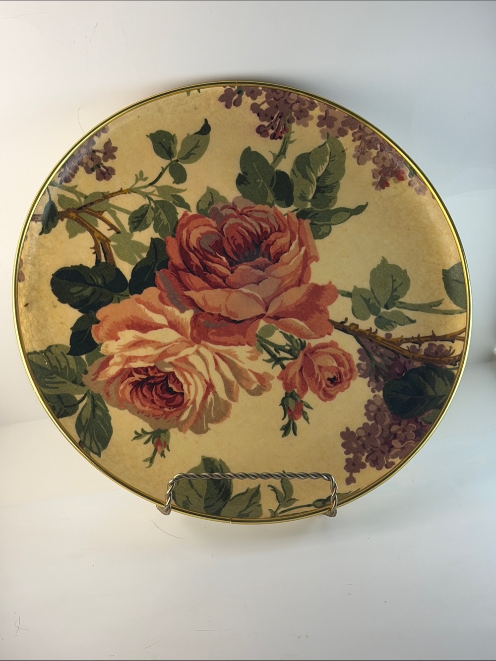 Floral Rose Decorative Serving Tray - Pink & Green